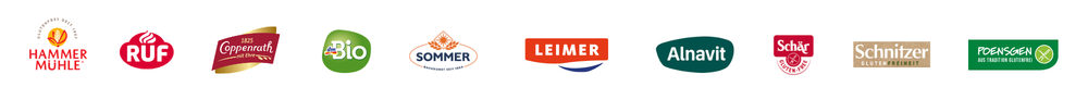 Logos unserer POartner: Hammermühle, Ruf, Coppenrath, DM Bio, Sommer, Leimer, Alnavit, Schär, Schnitzer, Poensgen