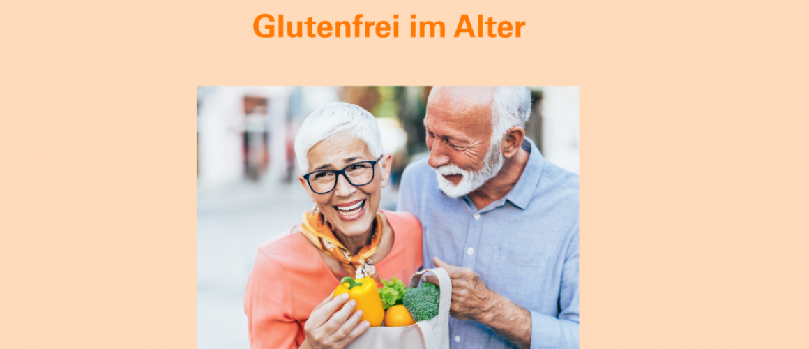 Glutenfrei im Alter ein lächelndes älteres Paar mit einer Einkaufstüte voll mit Gemüse
